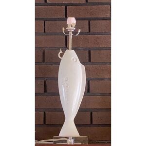 Jonathan Adler Fish Lure Lamp Porcelain Bisque Clear Lucite Base
